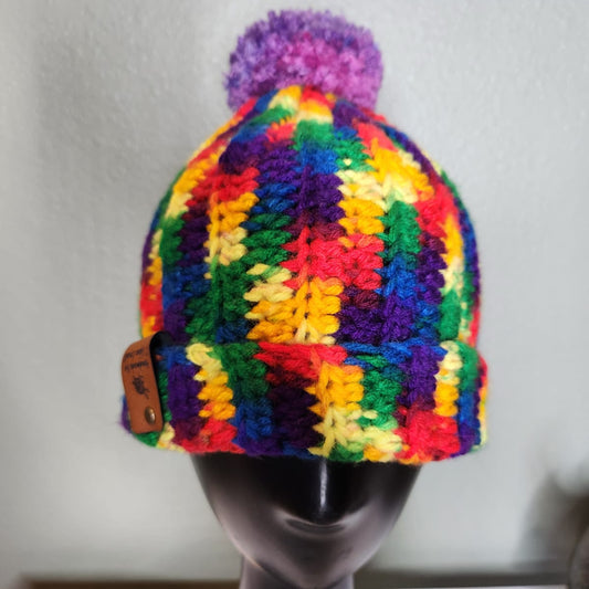 Rainbow Crochet Beanie. Winter hat. 